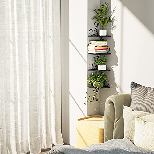 Alsonerbay Corner Shelves - Wall Mounted Floating Wood Shelf, 4 Tier Rustic Storage Shelf, Cat Shaped Shelving for Wall, Solid Wooden Decor for Living Room, Bedroom, Kitchen (Black) - Image 3