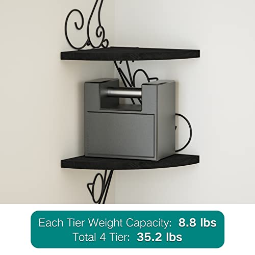 Alsonerbay Corner Shelves - Wall Mounted Floating Wood Shelf, 4 Tier Rustic Storage Shelf, Cat Shaped Shelving for Wall, Solid Wooden Decor for Living Room, Bedroom, Kitchen (Black) - Image 5