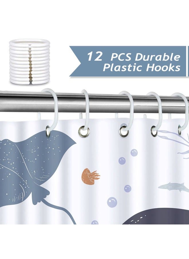 Bonhause Whale Fish Shower Curtain 72 x 72 Inch Kids Ocean Animal Decorative Bath Curtain Polyester Fabric Waterproof Bathroom Curtain with 12 Hooks - Image 3