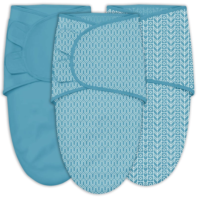SWEET DOLPHIN 3-Pack Baby Swaddle Sleep Sacks - Newborn Swaddle Blanket with Soft Cotton - Ergonomic Wrap for Boys and Girls, 0-3 Months, Peacock Blue - Image 1