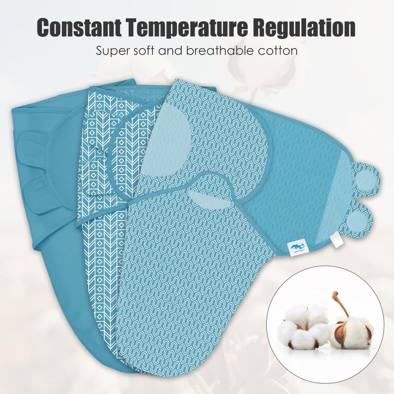SWEET DOLPHIN 3-Pack Baby Swaddle Sleep Sacks - Newborn Swaddle Blanket with Soft Cotton - Ergonomic Wrap for Boys and Girls, 0-3 Months, Peacock Blue - Image 2
