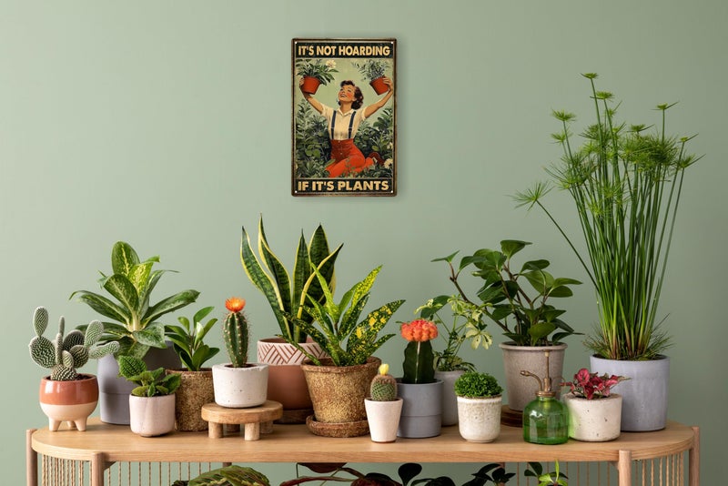 CSWLJS Gardening Gifts Vintage Gardening Retro Metal Tin Sign It's Not Hoarding If It's Plants Sign for Home Garden Greenhouse Living Room Bedroom Outdoor Decor 8X12 In - Image 4