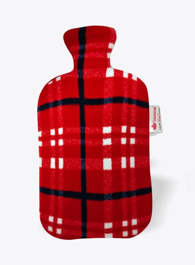 Coronation Hot Water Bag with Extra Premium Printed Fleece Cover (Large)|Red White Check|2 Liters Capacity|Premium Feel Bag|Great for Cramps, Pain Relief & Cozy Nights|Feet and Bed Warmer - Image 1