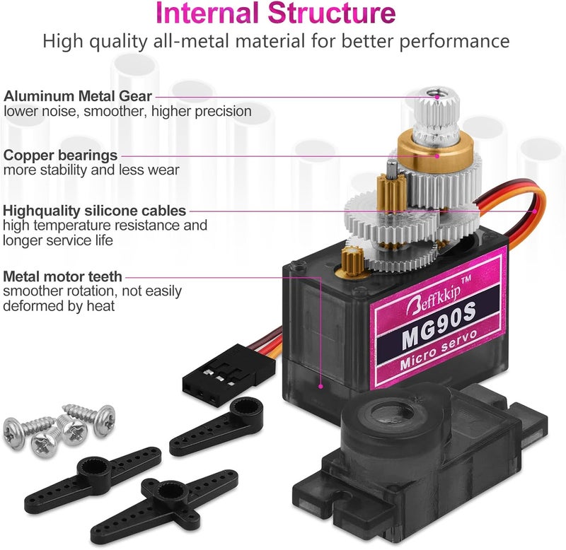 Beffkkip 12PCS MG90S 9g Micro Servo Motor Metal Gear for RC Robot Car Plane Helicopter Mini Servos for Arduino Project - Image 2