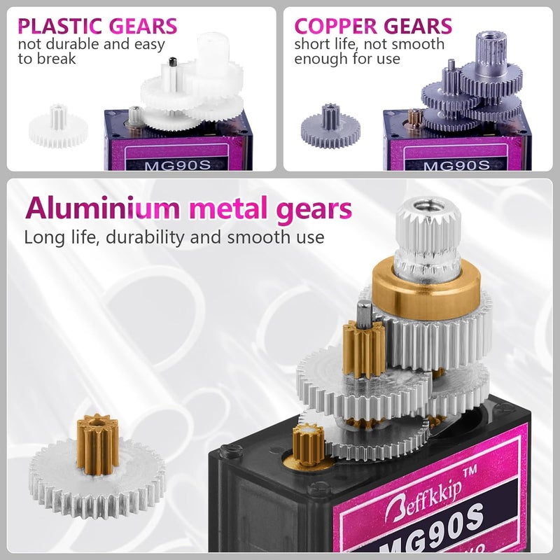 Beffkkip 12PCS MG90S 9g Micro Servo Motor Metal Gear for RC Robot Car Plane Helicopter Mini Servos for Arduino Project - Image 3