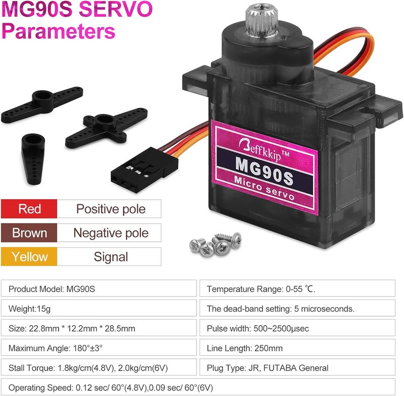 Beffkkip 12PCS MG90S 9g Micro Servo Motor Metal Gear for RC Robot Car Plane Helicopter Mini Servos for Arduino Project - Image 4