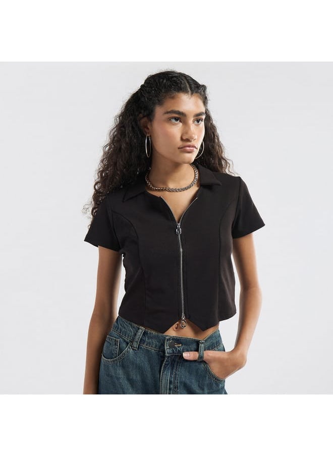 FAV Panelled Top with Collar and Zip Closure  - Image 1