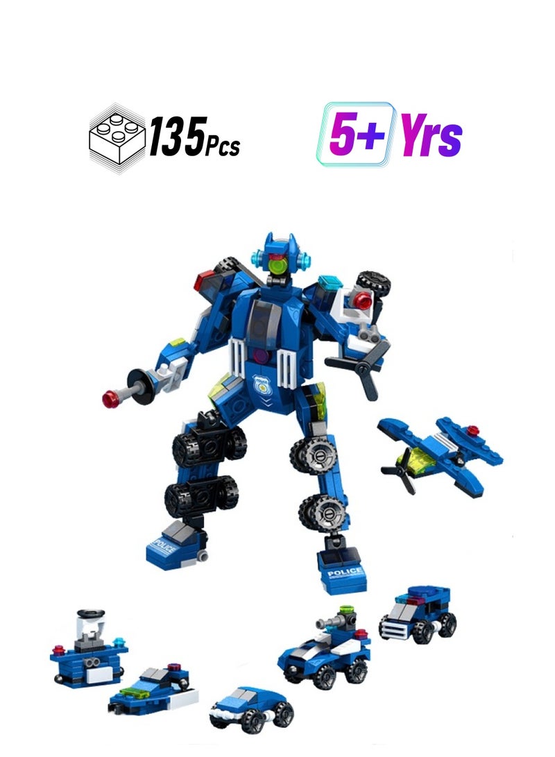 135 police series building blocks, 6-in-1, capable of synthesizing robot shapes, widely compatible, children's puzzle toys, construction learning building blocks  - Image 1