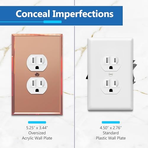 LIDER Duplex Receptacle Wall Plate Mirrored Outlet Cover for Duplex Outlet Reflective Finish Outlet Cover Modern Upgrade Oversized 1Gang 525 x 344 Acrylic Mirror Glass Rose Gold 5Pack - Image 3