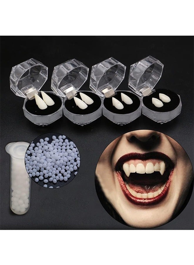3 Pairs of Vampire Teeth, Vampire Fangs, 3 Sizes Costume Teeth with 1 Tube of Adhesive Tooth Pellets for Costume Party Support, Halloween Cosplay - Image 4