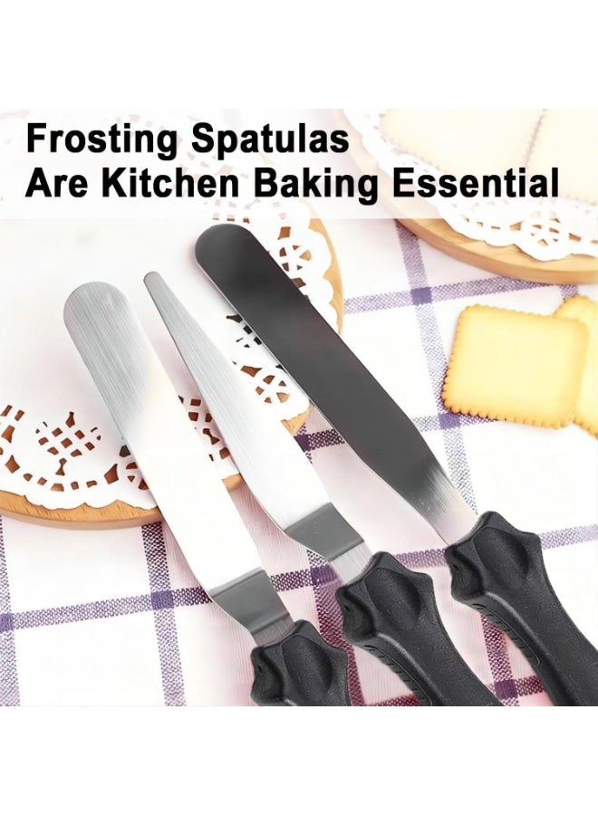 هابي هوم 3 قطع من سكاكين تزيين الكيك، ملعقة تزيين كريمة من الفولاذ المقاوم للصدأ، مجموعة تتضمن سكين كيك وملعقة لتوزيع الكريمة والتزيين، أداة خبز وتزيين الكيك والمعجنات للمطبخ. - Image 3