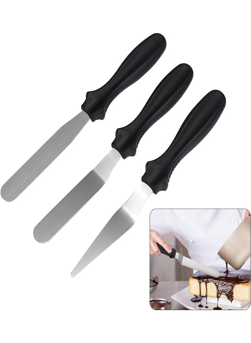 هابي هوم 3 قطع من سكاكين تزيين الكيك، ملعقة تزيين كريمة من الفولاذ المقاوم للصدأ، مجموعة تتضمن سكين كيك وملعقة لتوزيع الكريمة والتزيين، أداة خبز وتزيين الكيك والمعجنات للمطبخ. - Image 1