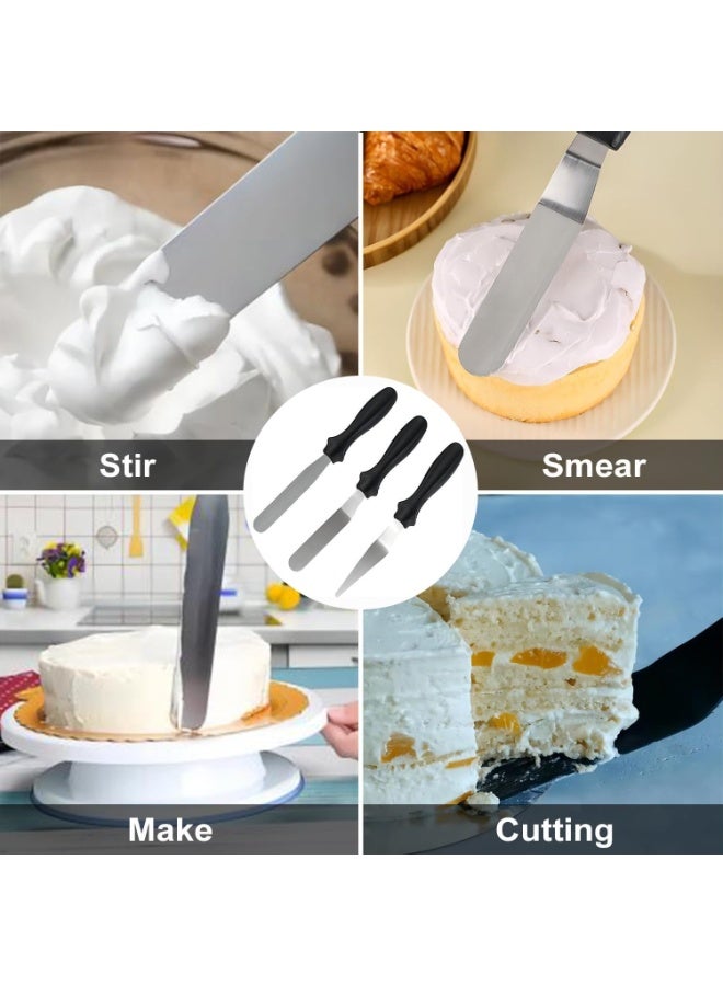 هابي هوم 3 قطع من سكاكين تزيين الكيك، ملعقة تزيين كريمة من الفولاذ المقاوم للصدأ، مجموعة تتضمن سكين كيك وملعقة لتوزيع الكريمة والتزيين، أداة خبز وتزيين الكيك والمعجنات للمطبخ. - Image 5