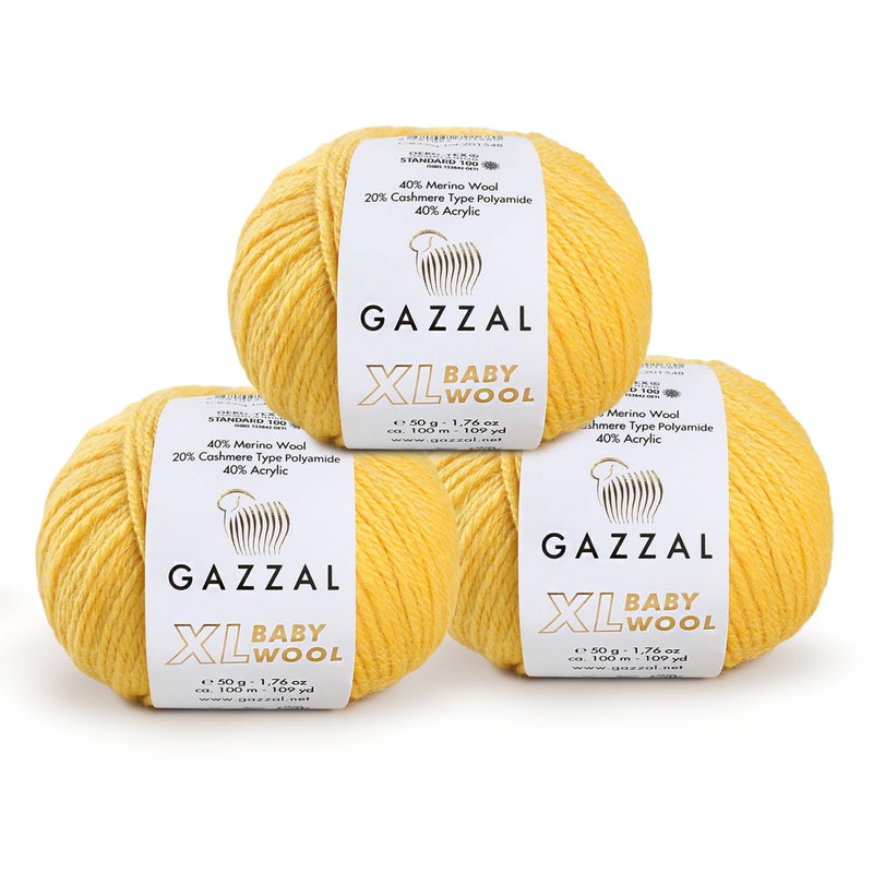 Gazzal 3 Pack Ball Gazzal Baby Wool XL Total 528 Oz 328 Yrds Each Ball 176 Oz 50g 109 Yrds 100m Super Soft MediumWorsted Yarn 40 Lana Merino 20 Cashmere Type Polyamide Yellow812