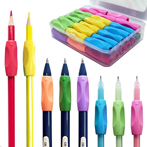 OSteed Ergonomic Silicone Pencil Grips 40 Pcs for Kids and Adults Handwriting, 8 Colors Gel Pen Grips with 3 Concaves - Image 1