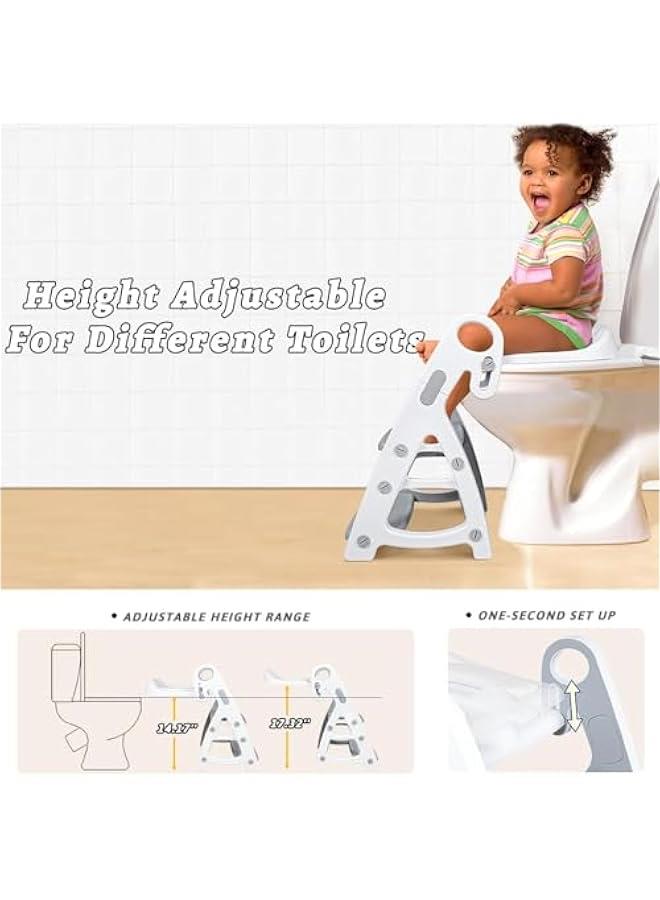 جونيس Toddler Potty Training Seat with Step Stool Ladder, Height Adjustable Toddler Toilet Training Seat Chair with Soft Cushion,Non-Slip Splash Guard Foldable Potty Seat for Boys Girls with Handles - Image 4