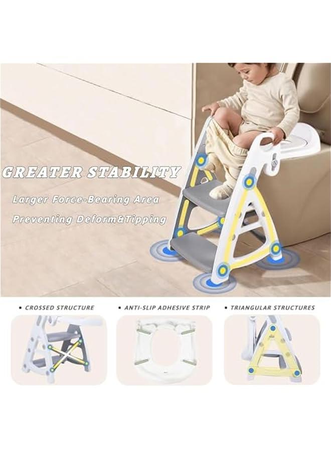 جونيس Toddler Potty Training Seat with Step Stool Ladder, Height Adjustable Toddler Toilet Training Seat Chair with Soft Cushion,Non-Slip Splash Guard Foldable Potty Seat for Boys Girls with Handles - Image 3