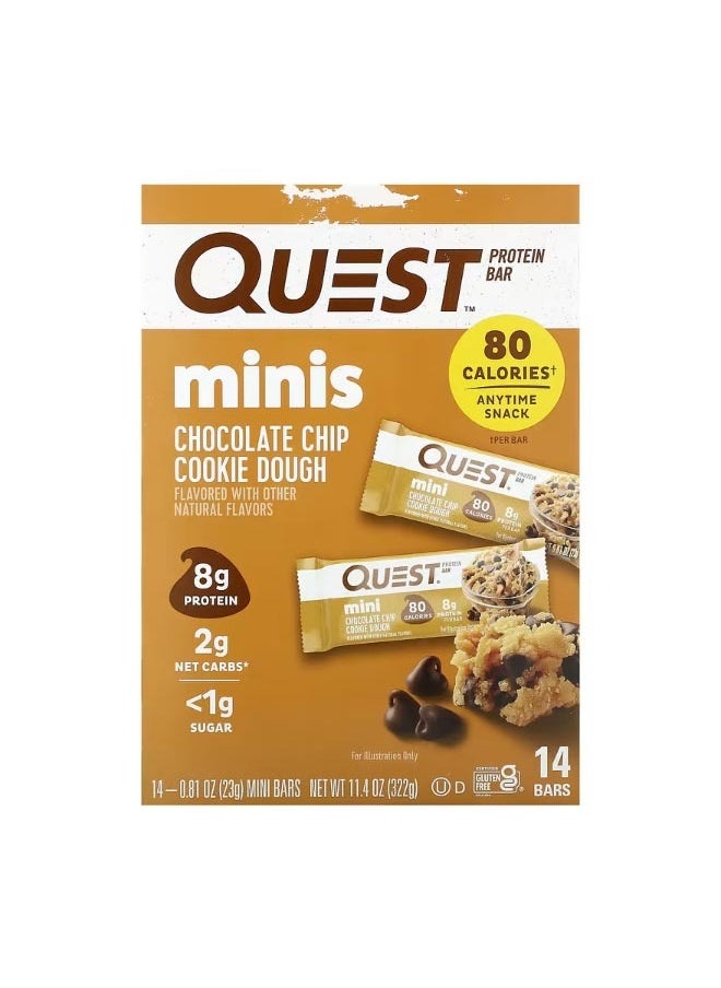QUEST NUTRITION Protein Bar Minis Chocolate Chip Cookie Dough 14 Bars 0.81 oz 23 g Each  - Image 1