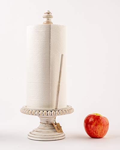 Mud Pie 47100002 Farmhouse Washed Beaded Wood Pedestal Paper Towel Holder, 16" x 6" Dia, White, Grey - Image 4