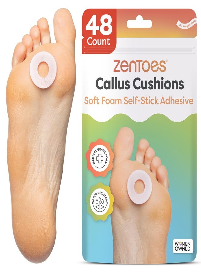 ZenToes Callus Cushions | Water-Resistant Self-Stick Adhesive Corn Pads | Foot, Heel, & Toe Discomfort Relief | Soft Foam for Friction Protection | Ideal for Active Lifestyles | 48-Pack - Image 1