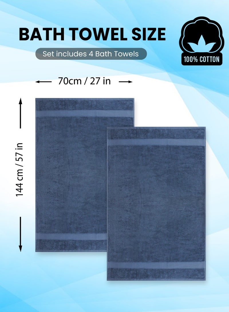 REZLAN UAE REZLAN Premium Cotton Bath Towel Set (4-Pack) – 100% Soft, Absorbent & Quick-Drying
*Luxury 600 GSM Bath Towels - 70×144 cm / 27×57 inches - STEEL BLUE  - Image 2