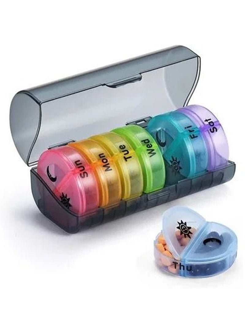 Large Weekly Pill Organizer 2 Times a Day, Daily Pill Box 7 Day Easy to Open with Double Protection, AM PM Pill Case for Medicine/Vitamin/Fish Oil/Supplements (Black - Colorful) - Image 1