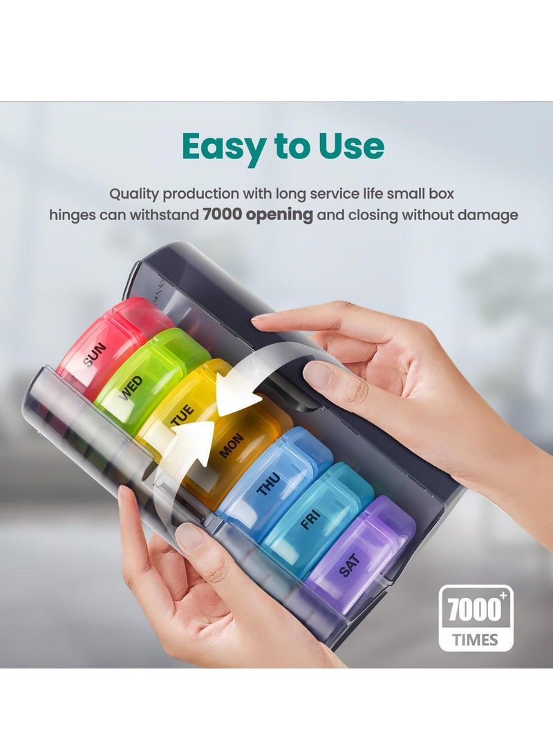 Large Weekly Pill Organizer 2 Times a Day, Daily Pill Box 7 Day Easy to Open with Double Protection, AM PM Pill Case for Medicine/Vitamin/Fish Oil/Supplements (Black - Colorful) - Image 3