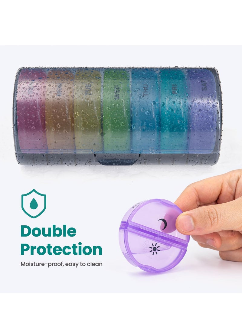 Large Weekly Pill Organizer 2 Times a Day, Daily Pill Box 7 Day Easy to Open with Double Protection, AM PM Pill Case for Medicine/Vitamin/Fish Oil/Supplements (Black - Colorful) - Image 4