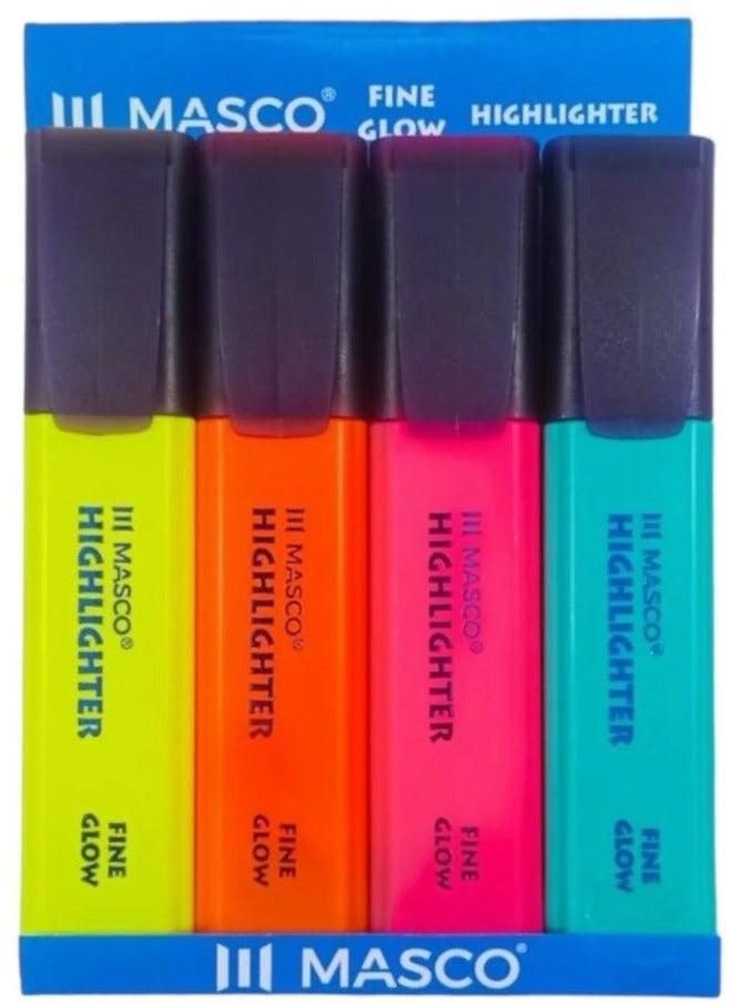 ماسكو مجموعة أقلام التظليل ماسكو فاين جلو - ألوان نيون متنوعة، حبر ناعم | عبوة من 4 قطع - Image 1