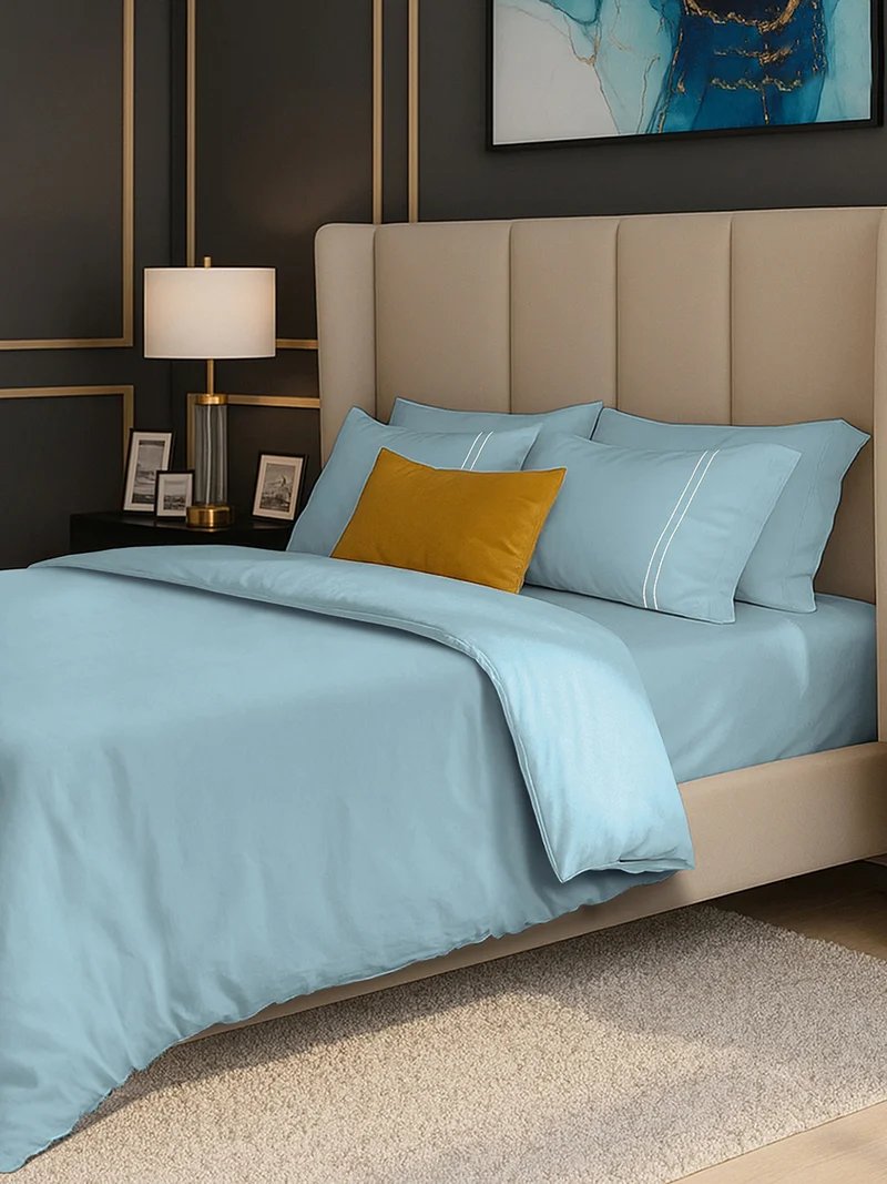 مالبيري ليفينج 100% Cotton Queen Duvet Cover - 250 TC Serentiy Solids. Width 240 x Length 220cms - Sky Blue