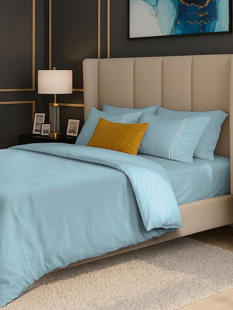 MULBERRY LIVING 100% Cotton Queen Duvet Cover - 250 TC Serentiy Solids. Width 240 x Length 220cms - Sky Blue - Image 2