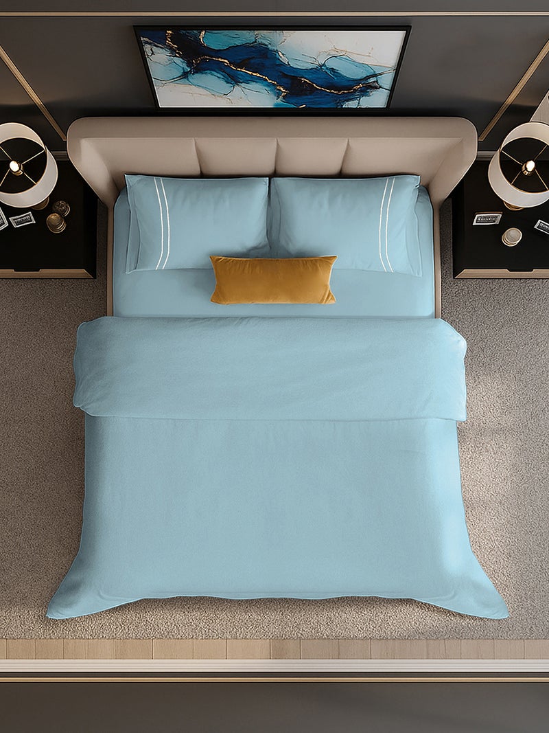 MULBERRY LIVING 100% Cotton Queen Duvet Cover - 250 TC Serentiy Solids. Width 240 x Length 220cms - Sky Blue - Image 4