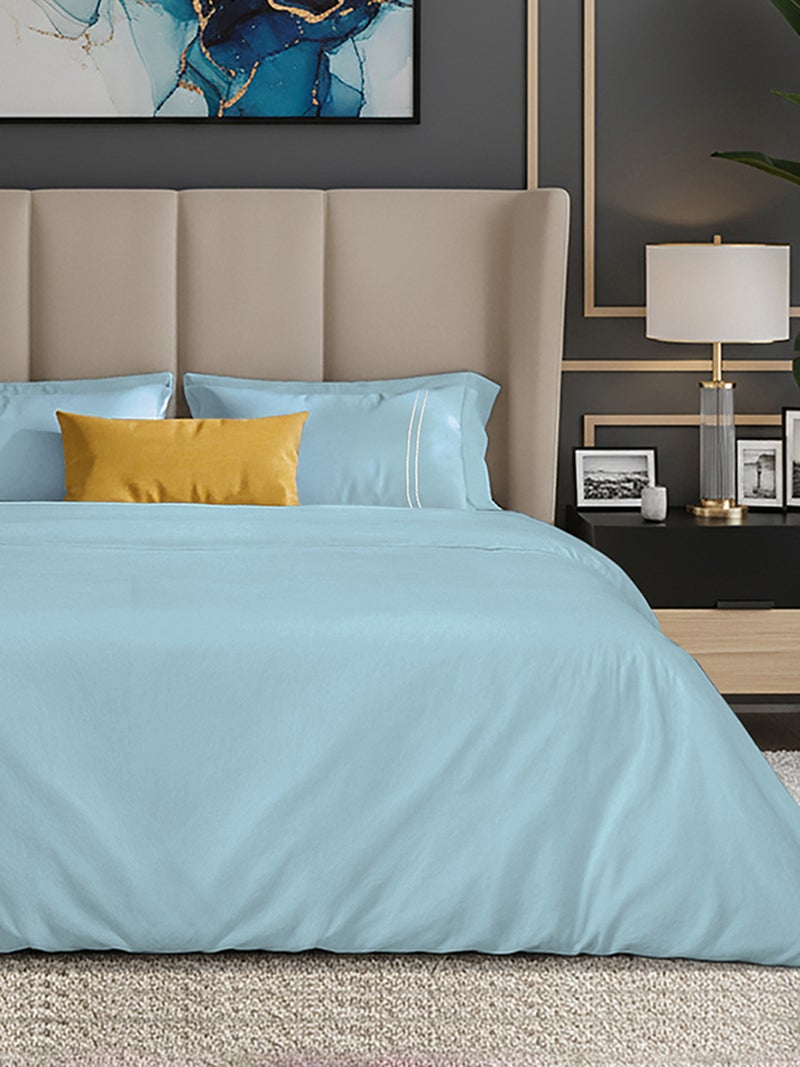 MULBERRY LIVING 100% Cotton Queen Duvet Cover - 250 TC Serentiy Solids. Width 240 x Length 220cms - Sky Blue - Image 3
