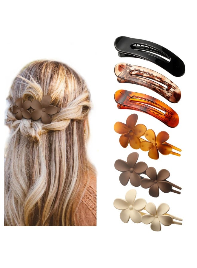 6 PCS Flat Hair Clips, Lay Flat Claw Clips for Women Girls, 2 Styles Non-slip Hair Claws for All Hair Types,Comfortable Flat Clips for Lying and Driving(Tortoise) - Image 1