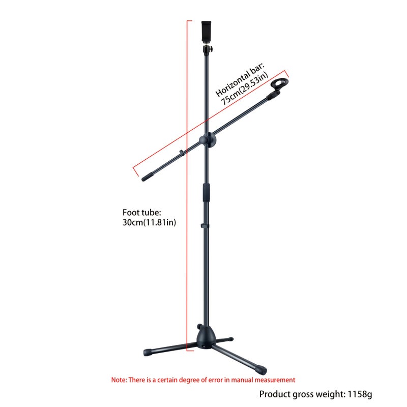 Black Microphone Floor Stand with Phone Holder Adjustable Tripod Boom Arm for Streaming Podcasting Recording and Live Performance - Image 2