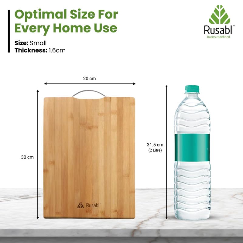 Rusabl Bamboo Wooden Chopping Board with Metal Handle, Multipurpose Cutting Board for Vegetables, Fruits & Cheese, for Kitchen Use, BPA Free, Eco-Friendly, Anti-Microbial (S, 30 x 20 cms) - Image 3