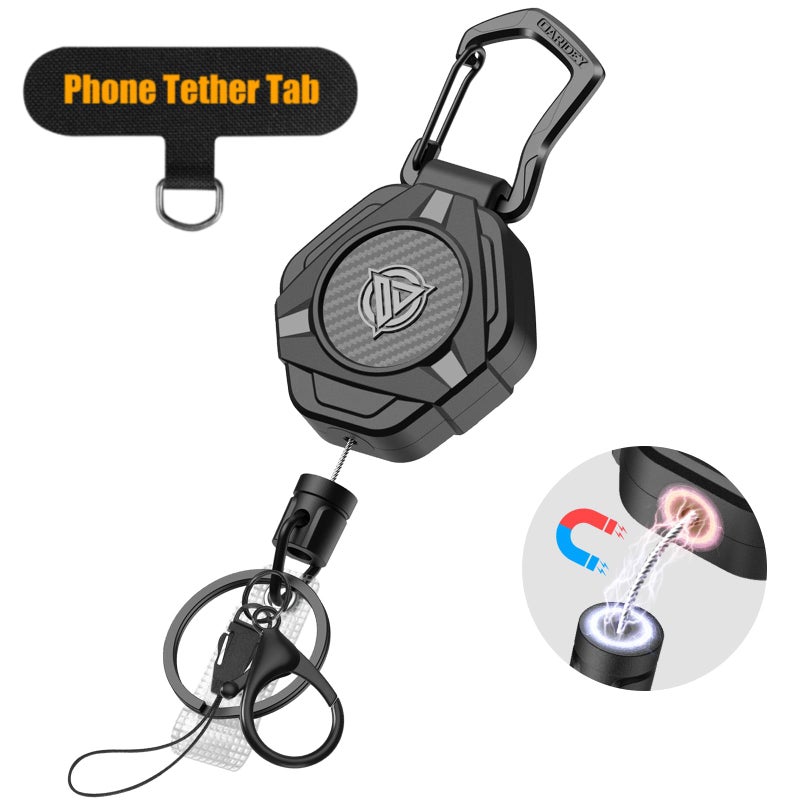 Oaridey Magnetic Retractable Keychain, Heavy Duty Carabiner Badge Holder with Phone Tether Tabs, Tactical ID Badge Reel with 31.8'' Coated Steel Cord and Lobster Clasp, Bearing 10.0 oz - 1 Pack - Image 1
