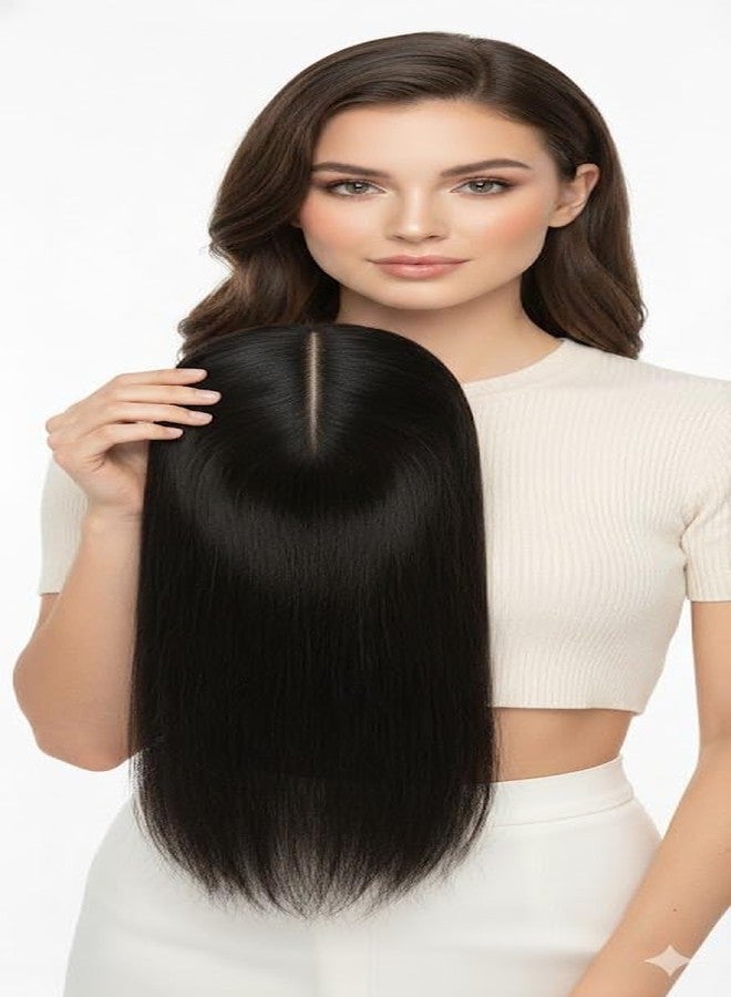 ريتزكارت وصلة شعر ريتزكارت للنساء - وصلة شعر مستقيمة من الألياف الصناعية باللون البني الداكن، قاعدة 5x5 بوصة، مشبك مع فرق في المنتصف، طول 20 بوصة، لمسة نهائية غير لامعة خفيفة الوزن، وصلة شعر بمظهر طبيعي للشعر الخفيف وتغطية الشيب/الأبيض (4 مشابك) - Image 2