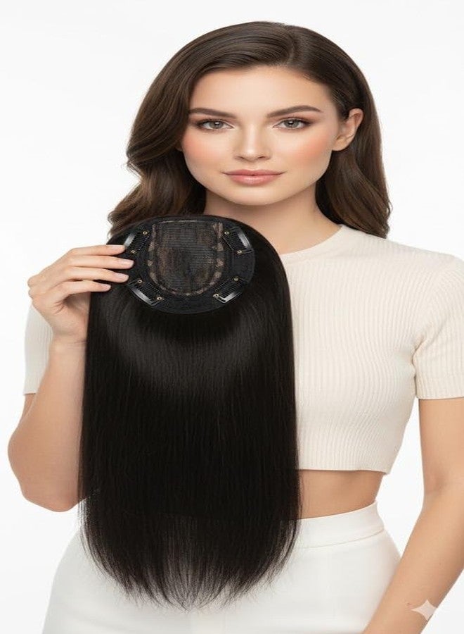 ريتزكارت وصلة شعر ريتزكارت للنساء - وصلة شعر مستقيمة من الألياف الصناعية باللون البني الداكن، قاعدة 5x5 بوصة، مشبك مع فرق في المنتصف، طول 20 بوصة، لمسة نهائية غير لامعة خفيفة الوزن، وصلة شعر بمظهر طبيعي للشعر الخفيف وتغطية الشيب/الأبيض (4 مشابك) - Image 1