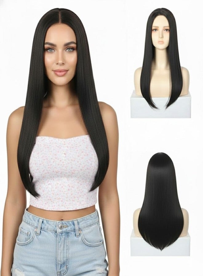 ريتزكارت وصلة شعر ريتزكارت للنساء - وصلة شعر مستقيمة من الألياف الصناعية باللون البني الداكن، قاعدة 5x5 بوصة، مشبك مع فرق في المنتصف، طول 20 بوصة، لمسة نهائية غير لامعة خفيفة الوزن، وصلة شعر بمظهر طبيعي للشعر الخفيف وتغطية الشيب/الأبيض (4 مشابك) - Image 3
