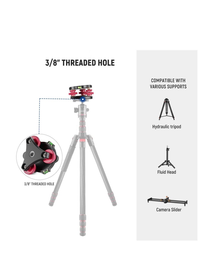 Tripod Head Leveling Base, Camera Leveler, Aluminum Alloy 3 Axis Tri Wheel Head, 3/8” Thread, with +/-5 Degree Precision Adjustment for Macro Panoramic Photography, LP64