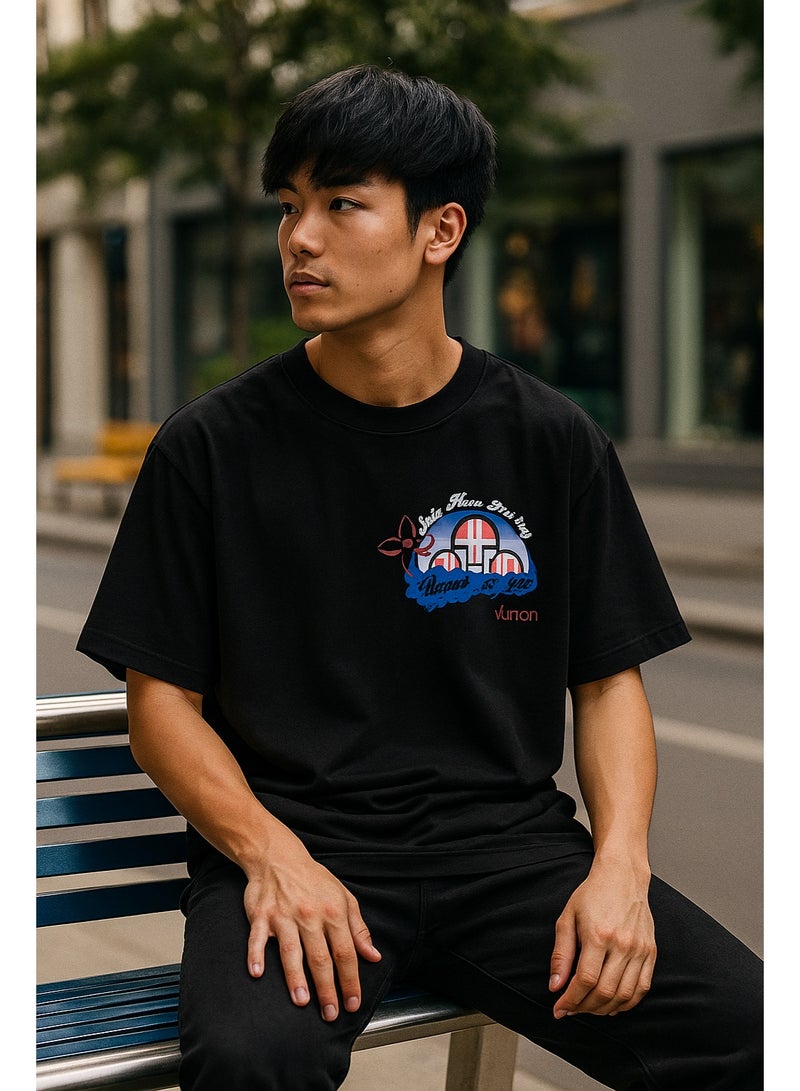 Louis Vuitton Black Graphic Oversized Men’s T-Shirt – Premium Cotton Streetwear Style - Image 3