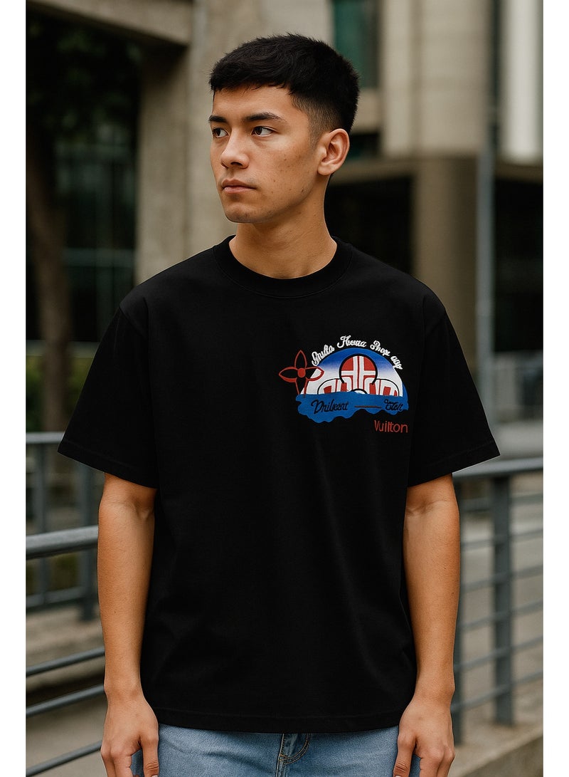 Louis Vuitton Black Graphic Oversized Men’s T-Shirt – Premium Cotton Streetwear Style - Image 1