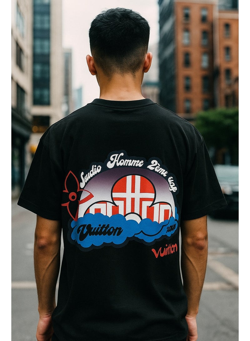 Louis Vuitton Black Graphic Oversized Men’s T-Shirt – Premium Cotton Streetwear Style - Image 2