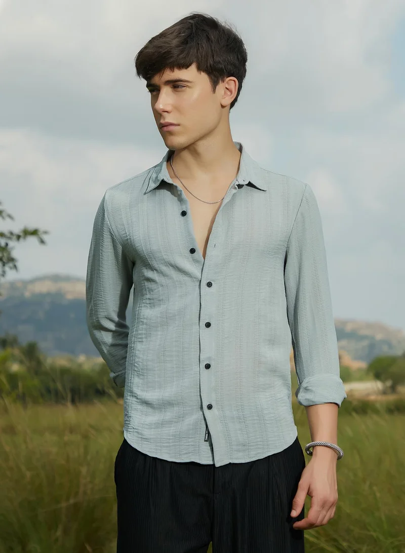 كامبوس سوترا قميص رجالي رمادي غائم بنسيج ملموس