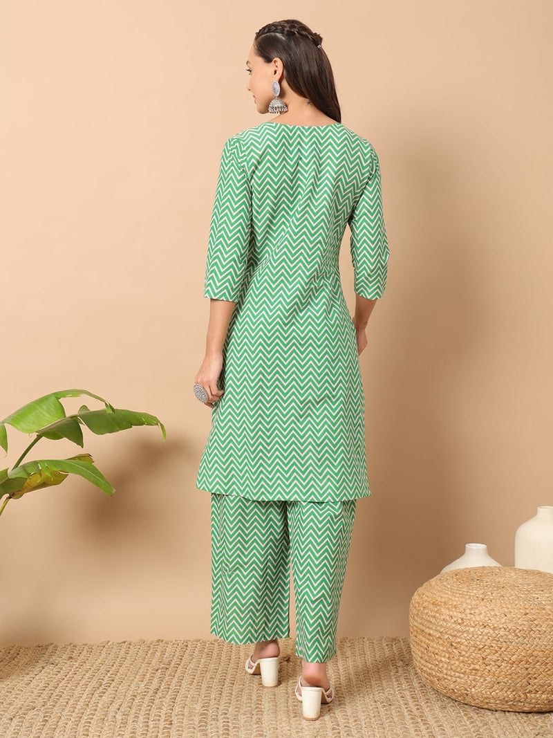 FIORRA Women's Sea Green Cotton Straight Kurta Set SET0132 - Image 4