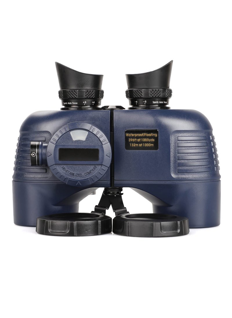 BNISE 10x50 Marine Binoculars with Compass for Adults - Waterproof BAK4 Prism FMC Lens Binoculars with Rangefinder Compass and Shoulder Harness Strap for Navigation Hunting Bird Watching  - Image 1