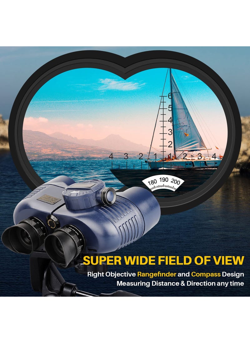 BNISE 10x50 Marine Binoculars with Compass for Adults - Waterproof BAK4 Prism FMC Lens Binoculars with Rangefinder Compass and Shoulder Harness Strap for Navigation Hunting Bird Watching  - Image 2
