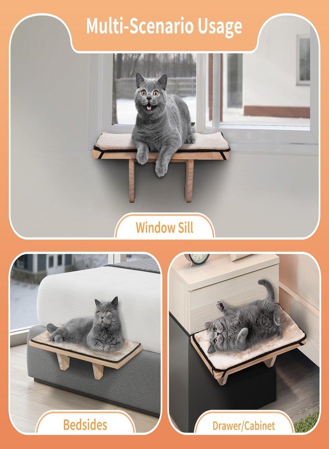 بتس فيت مقعد نافذة PETSFIT، أرجوحة للقطط مع مقعد نافذة مصنوع من الخشب الصلب الطبيعي وحصيرة صوف قابلة للإزالة، سرير آمن ومتين للقطط لعتبة النافذة، بجانب السرير، وفي الأدراج - Image 2