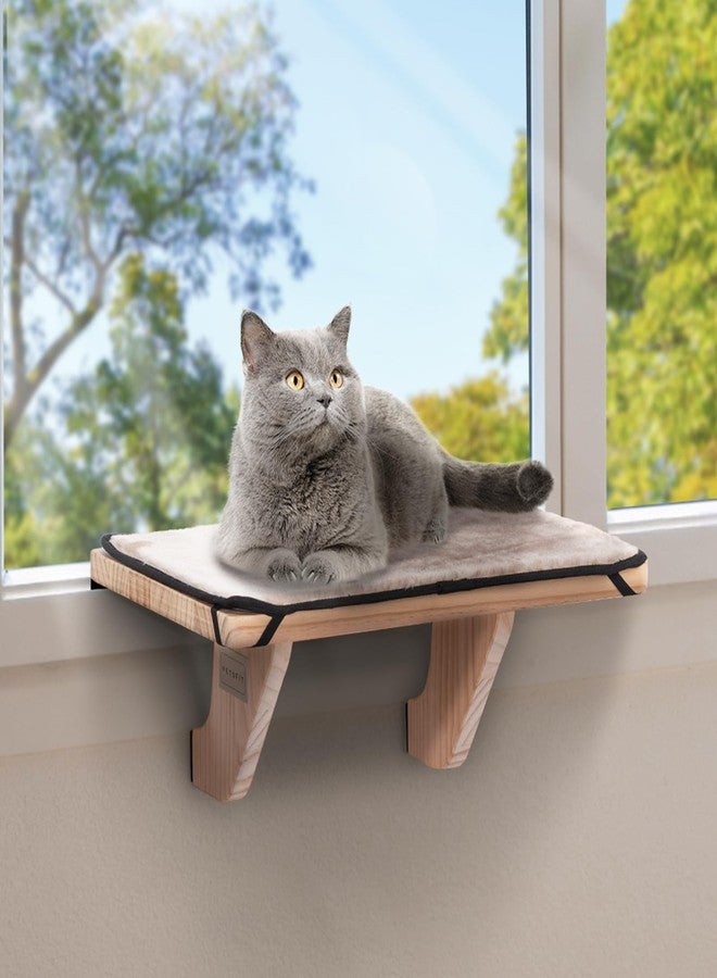 بتس فيت مقعد نافذة PETSFIT، أرجوحة للقطط مع مقعد نافذة مصنوع من الخشب الصلب الطبيعي وحصيرة صوف قابلة للإزالة، سرير آمن ومتين للقطط لعتبة النافذة، بجانب السرير، وفي الأدراج - Image 1